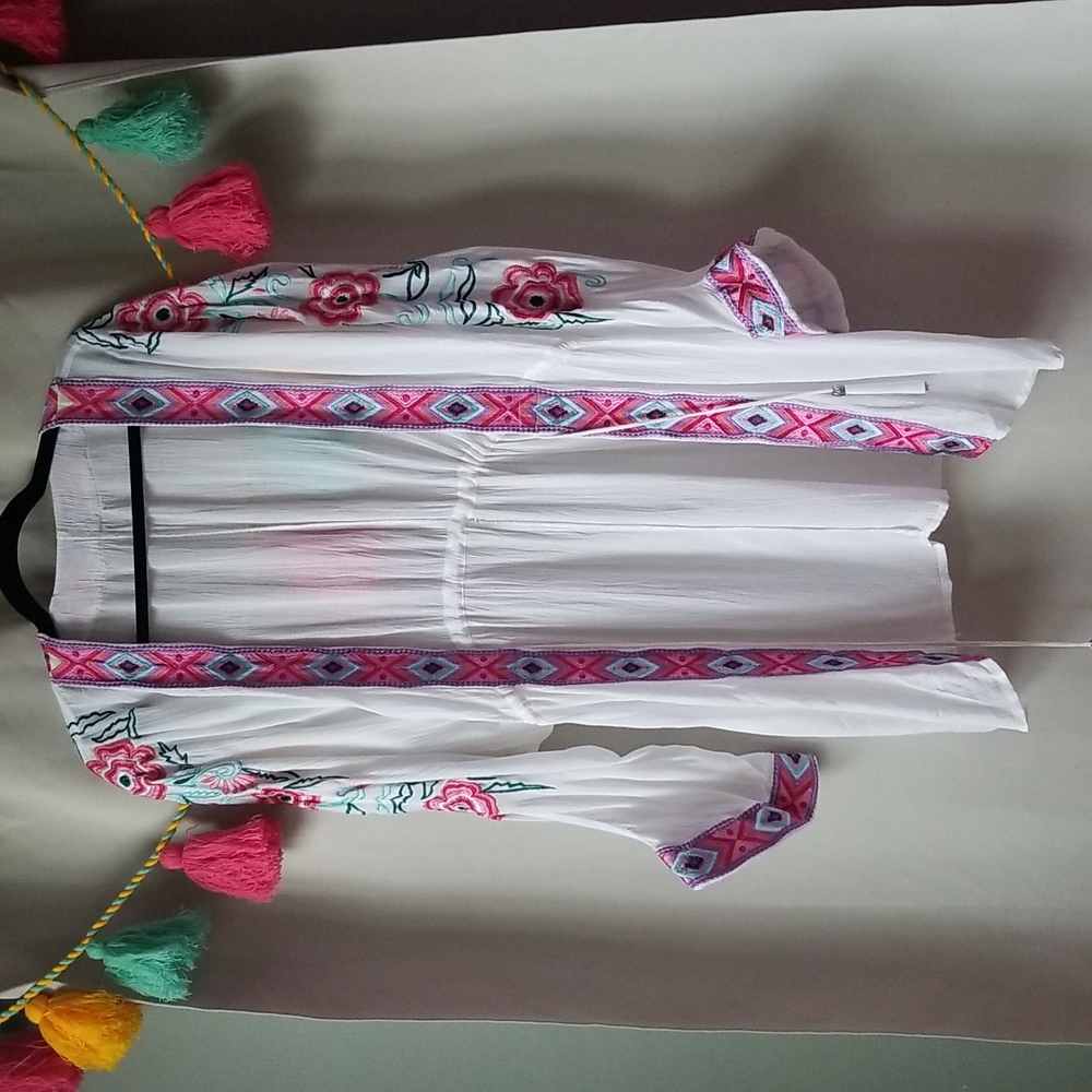 Brand New Beautifully Embroidered Sheer Beach Cover Up With untouched Tassels